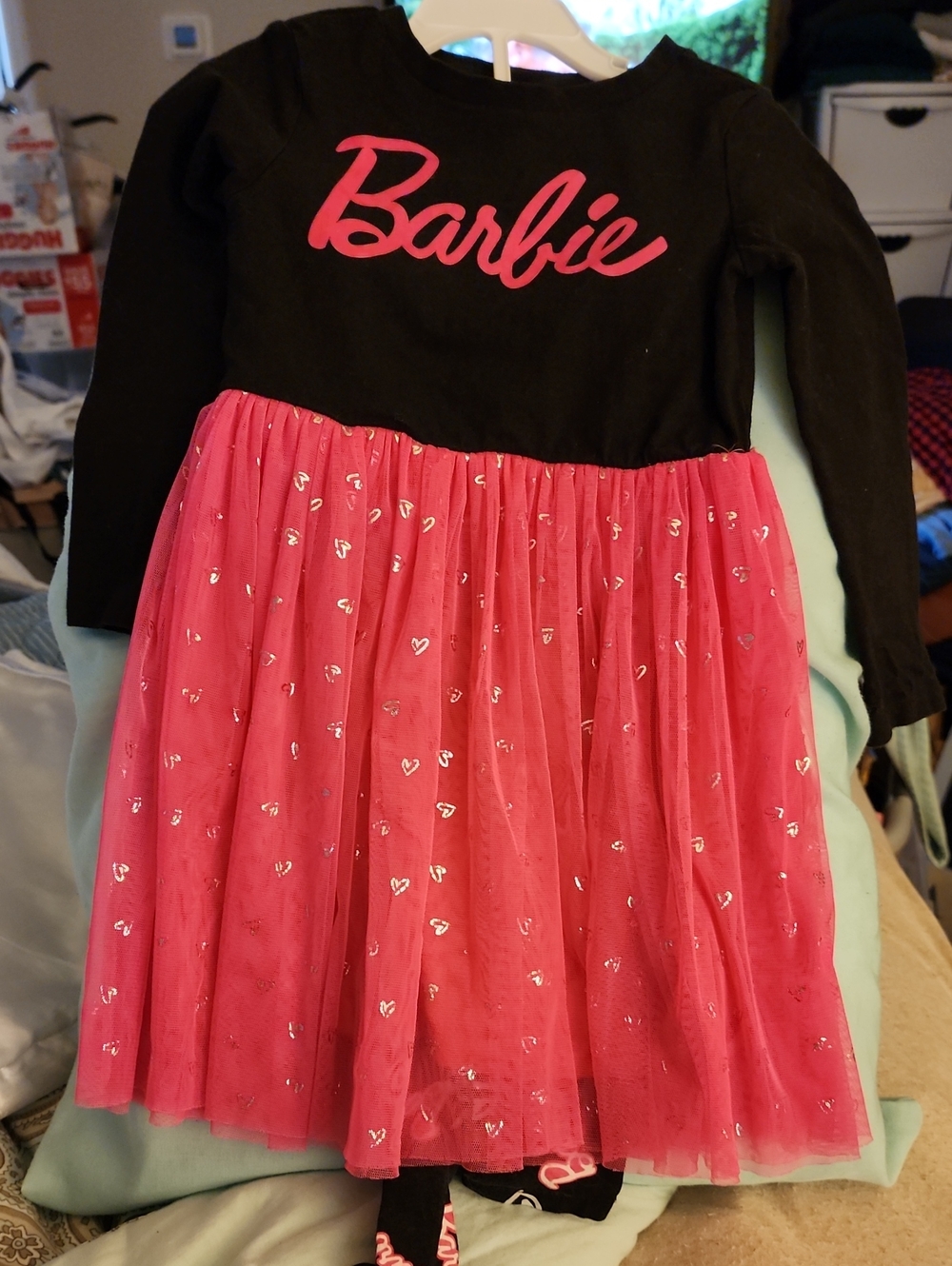 Sz XS/4-5 Barbie Knit Dress with Hot Pink Tulle Skirt & Matching Leggings